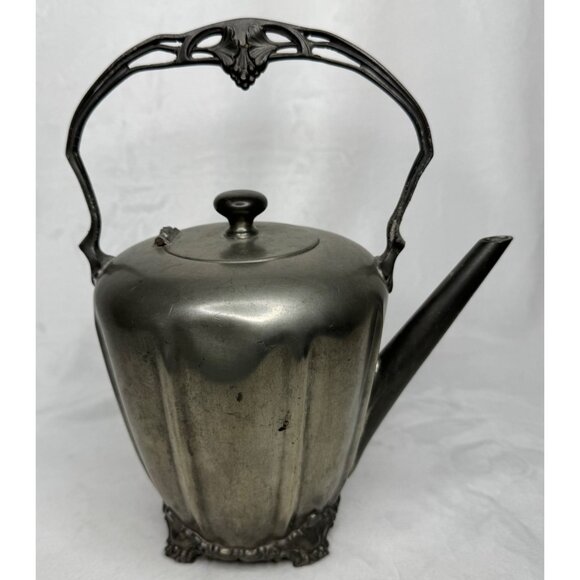 Antique Queen City Silver Co Pewter Teapot With Ornate Handle & Spout - Picture 1 of 12